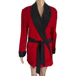 Vintage 50s 60s Smoking Jacket Mens L Hugh Hefner Cigar Robe Corduroy Black Red